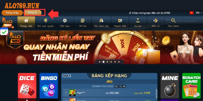 Nhấn vào nút đăng ký tại trang chủ nhà cái